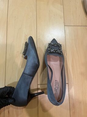 Vince Camuto Slate Satin Jeweled Pointed-Toe Pumps